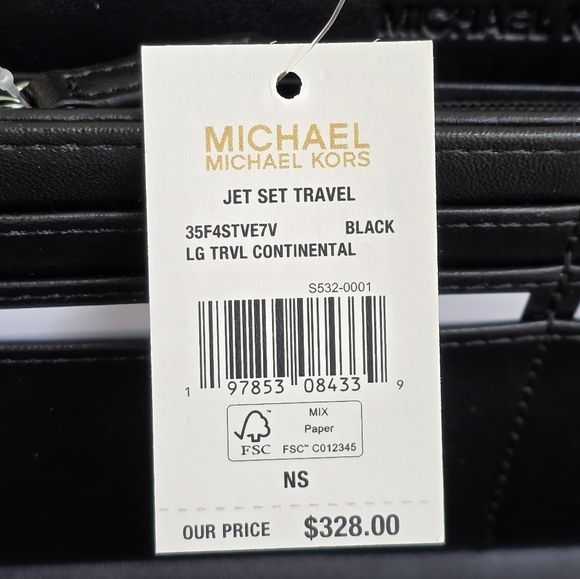 Michael Kors Jet Set Center Stripe Continental Black Wristlet - Picture 5 of 6